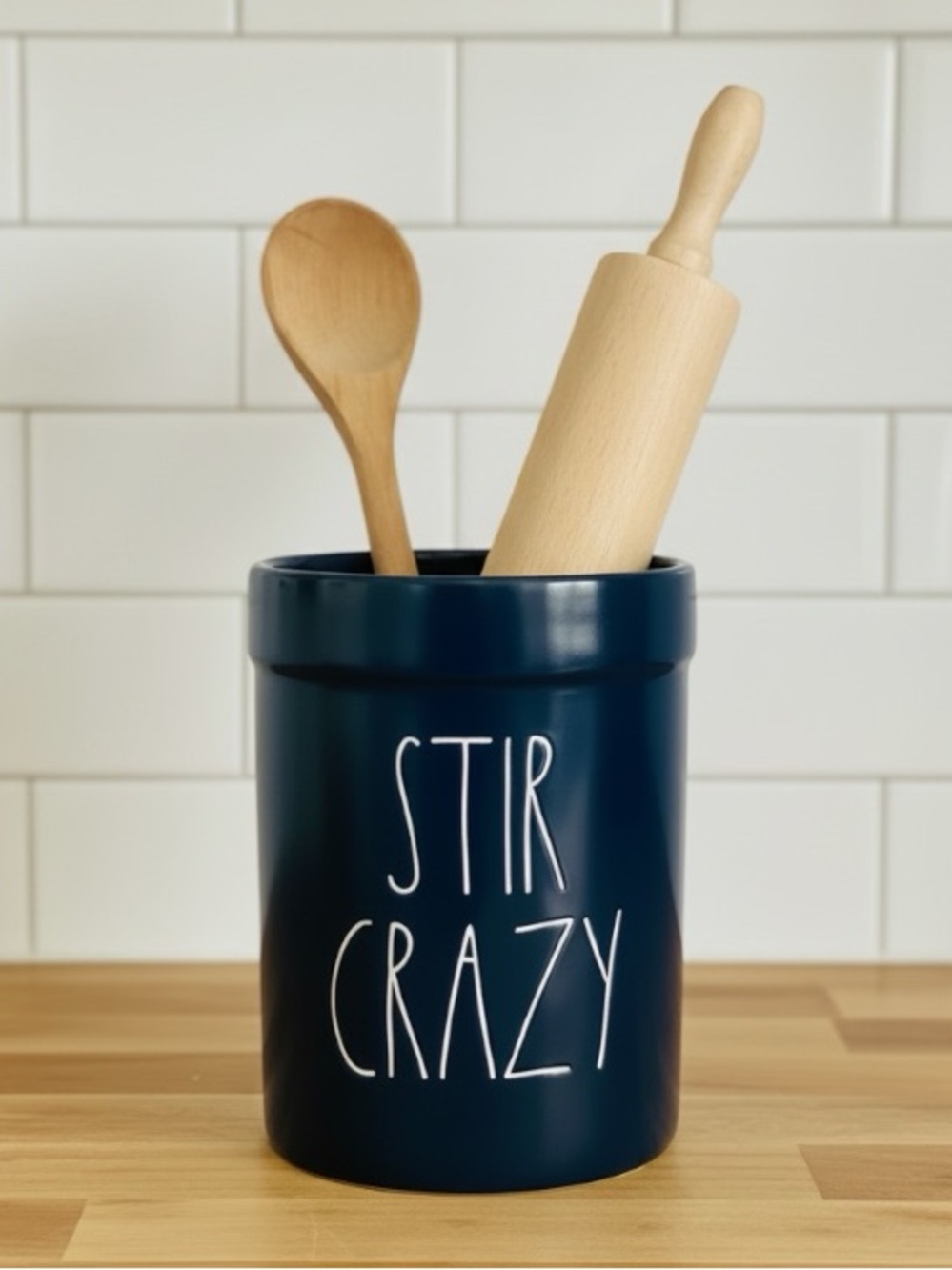 Rae Dunn STIR CRAZY' Black Ceramic Utensil Crock